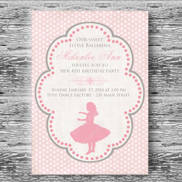 Vintage Ballerina Silhouette Invitation for Birthday Party or Baby Shower Printable DIY Girls Pink Ballet Invite by BeeAndDaisy Il_570xn