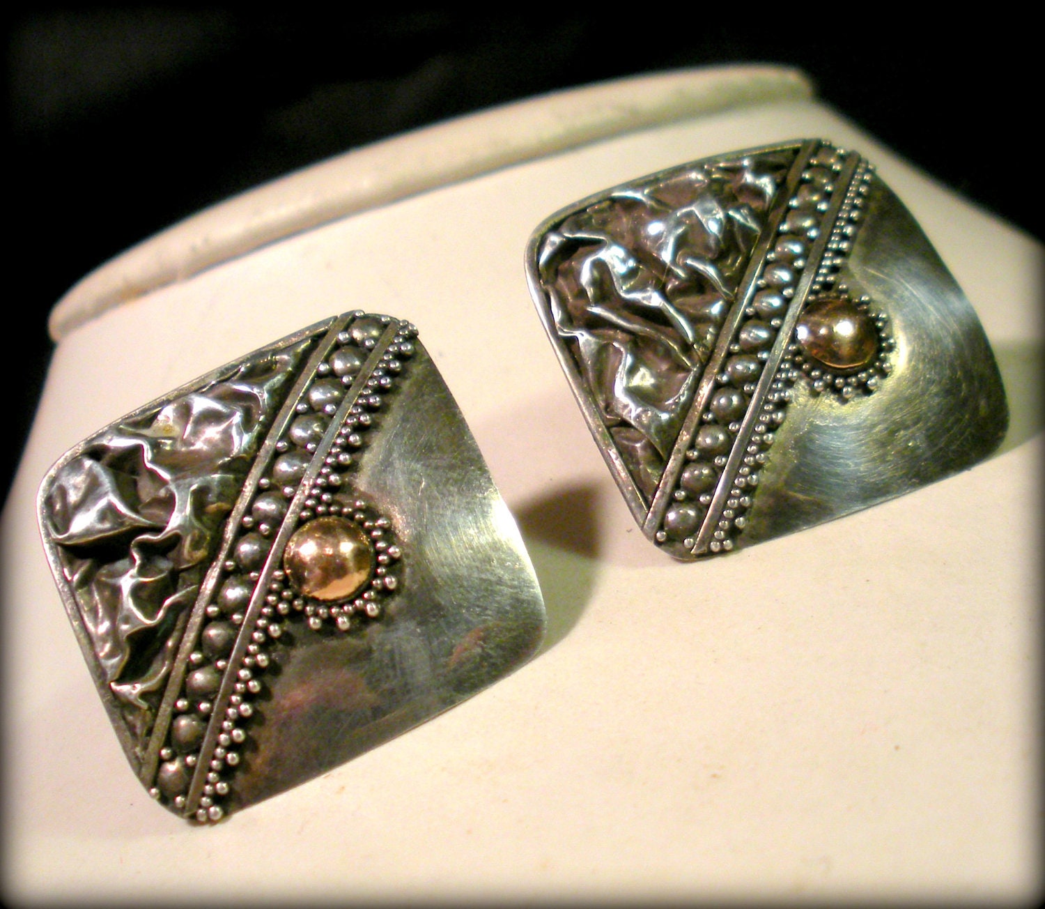 Crushed Sterling Earrings With Gold Detail