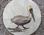 Pelican stride number 1 circle original sand painting outsider art work beach art