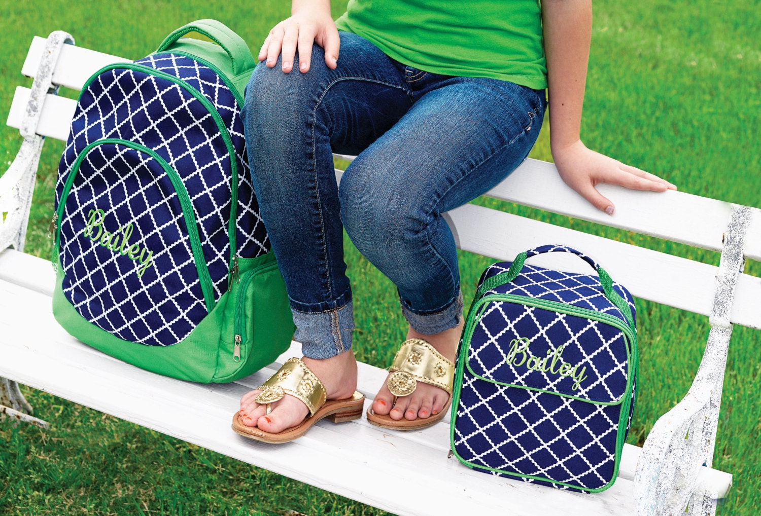 Blue and Green Academy Print Full Size Backpack Bookbag School Bag