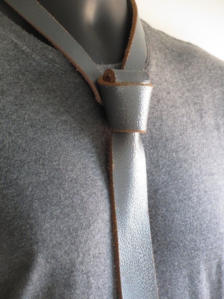 Soft Grey Recycled Leather Belt Tie