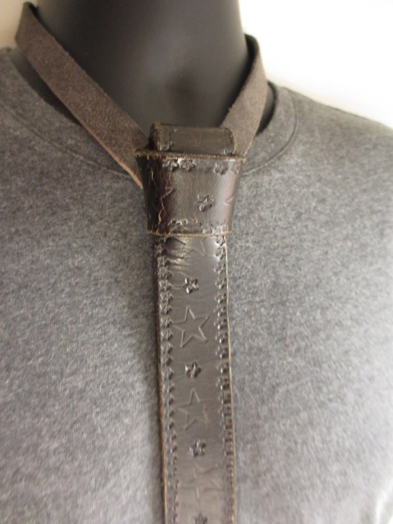 Black w Stars Recycled Leather Belt Tie