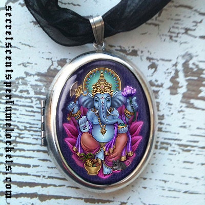 Perfume Locket Pendant  - Ganesha - Silver