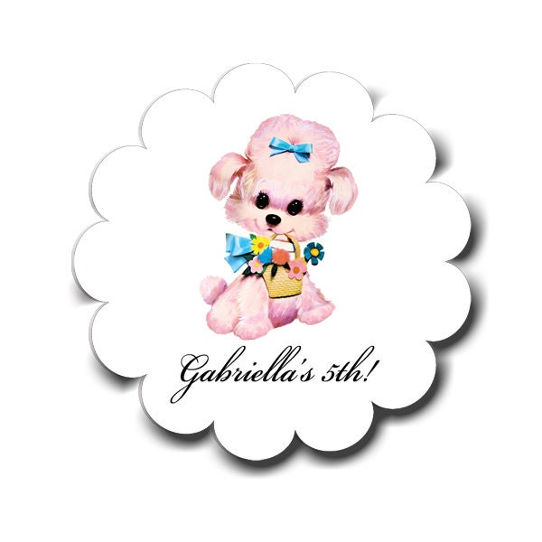 Scalloped Puppy Stickers . Pink Puppy Love Collection . by Loralee Lewis