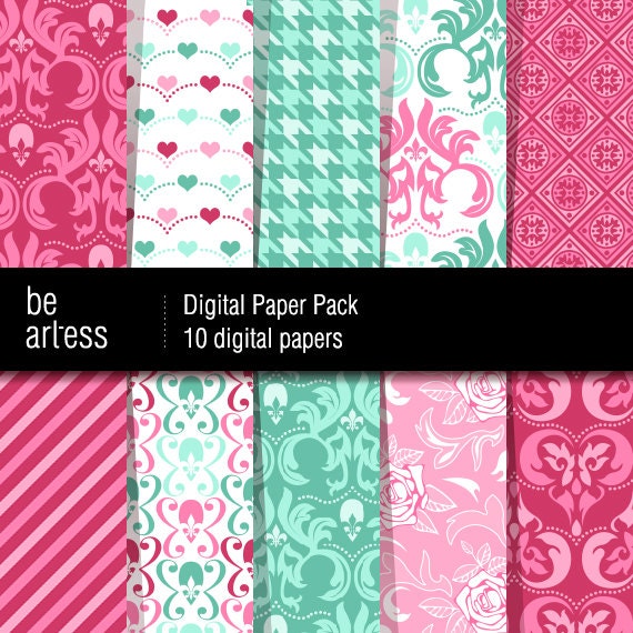 Valentine's Digital Paper Pack - 10 fancy Valentine's papers / 12x12 inches or 8x11 inches(A4) - VP0006