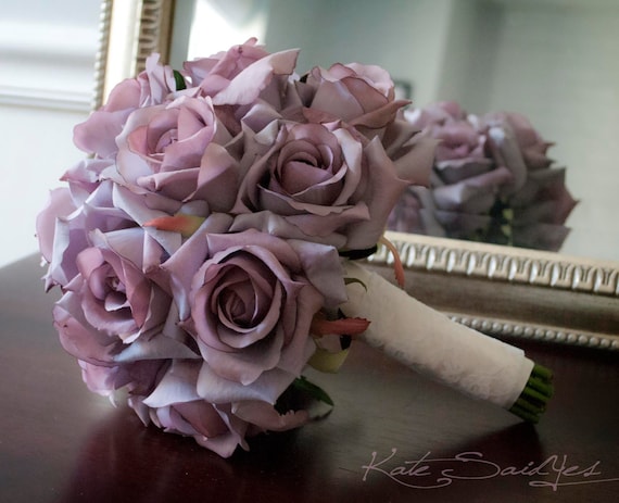 Wedding Bouquet Lavender Rose and Lace Silk Wedding Bouquet