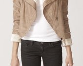 faux winter coat warm jacket /shoulder pad deer skin/ zip coat/ fur collarJet brown leather coat X018 / beige jacket /