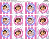 Printable labels or gift tags, birthday Dora, round stickers/tags/cupcake toppers Il_170x135