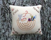 Sewing Craft Room Primitive Embroidery Door Hanger - needles, thread, scissors