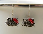 Hello Kitty Earrings - Black and White Hello Kitty with Red Bow and Crystals