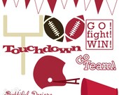 50% Off Sale Football Clip Art Football Goal Post Helmet Commercial Use Crimson and White (688)