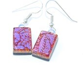 Dichroic Glass Earrings, Dangle, Fused Glass Jewelry, Floral, Fashion Accessory, Sterling Silver Wires, Gold Pink Purple (Item 30458-E)