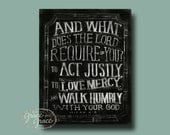 8x10 Giclee Print - Act Justly, Love Mercy, Walk Humbly,  Chalk Inspired, Black and White, Bible Verse, Hand Typography by Grace for Grace