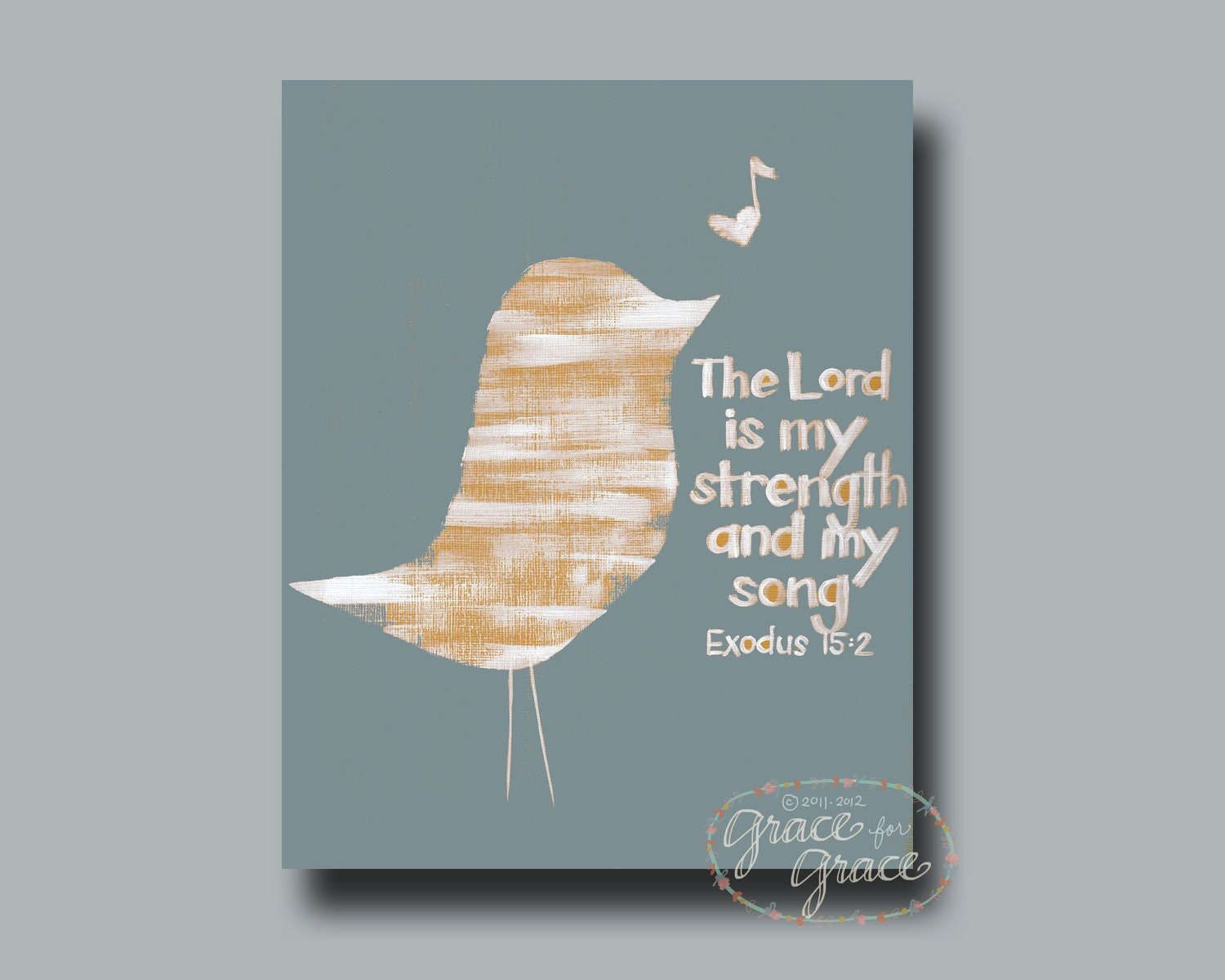 8x10 Giclee Print - Scripture Art - Inspirational Art - The Lord is My Strength and My Song - Home Decor - Bird