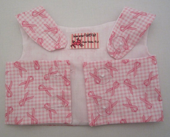 Fight Like a Girl - Dog Harness Vest Custom Made in Pink Ribbon Awareness Fabric, Coordinating Bow and Bottlecap Accent - XXSm, XSm, Sm, Med