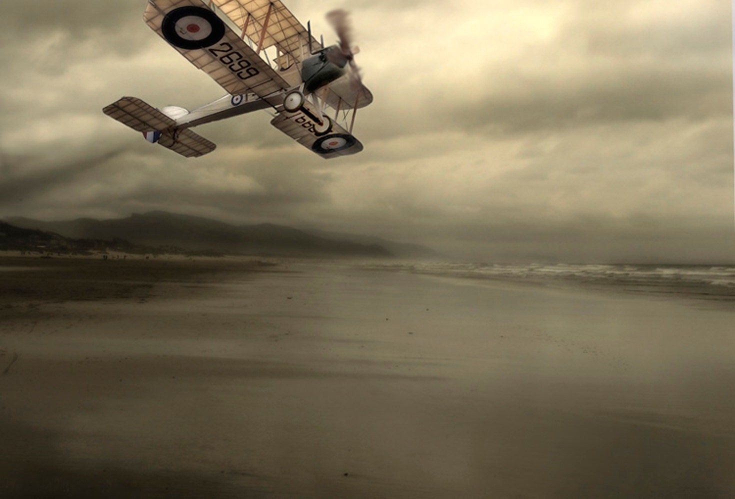 A Brush with Light  - 8 x 10 Stormy Seascape and Vintage Airplane - Surreal Nature Photographic Construction - Limited Edition Print