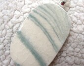 Sage Green and White Marbled Stoneware Pottery Pendant-Oval (Agateware) - Modern Ceramic Jewelry