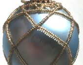 Beaded Christmas Ornament - Blueberry Blue Ornament - Gold Czech Glass Beadwork