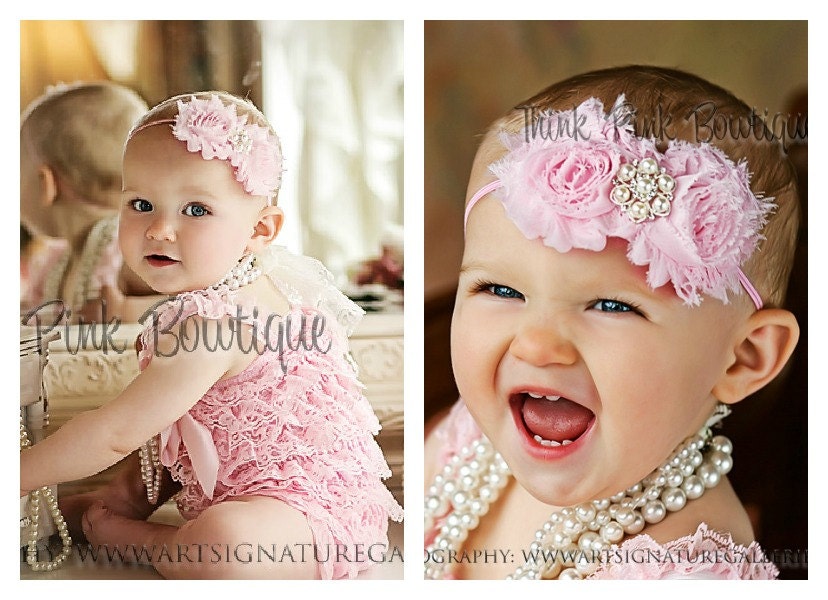 Pink petti lace romper and headband SET, petti romper,baby headband, flower headband,vintage inspired headband and lace petti romper