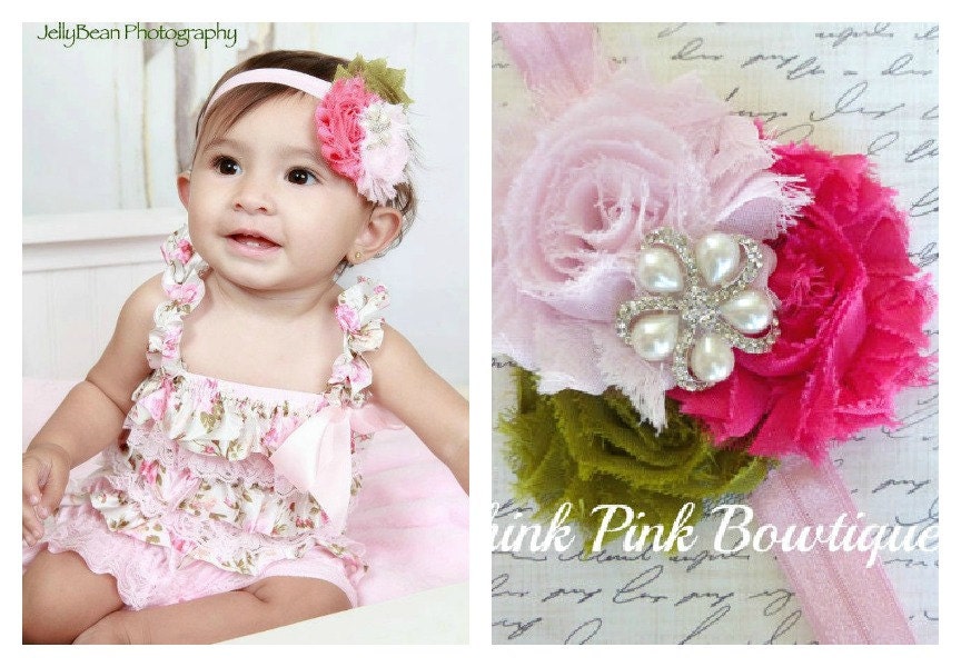 Floral  petti lace romper and headband SET, petti romper,baby headband, flower headband,vintage inspired headband and lace petti romper
