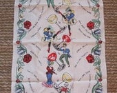 Vintage Retro Linen Tea Towel or Kitchen Towel with dancers and music Made by Leacock Prints- Swedish design, tea towel, linen towel,