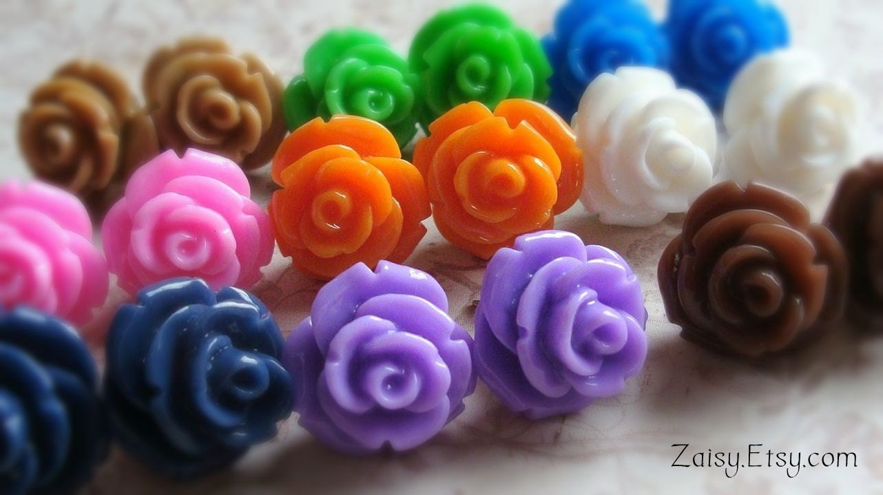 Large Rose Earrings, Choose Your Color, Surgical Steel Posts, One Pair (1), 15mm Roses