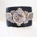 Black Leather Unisex Motorcycle Winged Steampunk Wristband