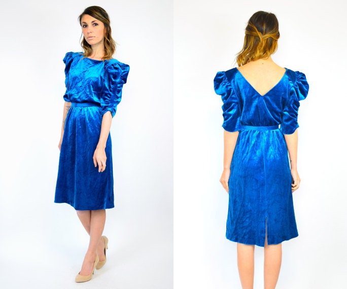 feminine JEWEL tone puff DRAMATIC ruched sleeve knee-length DRESS, small-medium