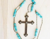 Cross Necklace Rosary Religious Jewelry Brass Catholic Christian Gothic Vampire Crucifix