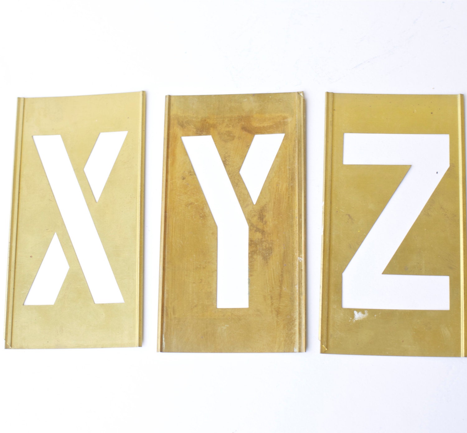 789 Brass Stencil Metal Old Industrial Display Decor Cottage Chic Mixed Media Found Object