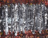 Aspen Batik - 8x10  Batik - Trees - Acrylic Painting - Forest Painting - Print