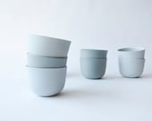 1 Colored porcelain cup, feather blue gray, modern oval handmade ceramic cup, small cup