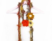 Crochet  Scarves Necklaces - 2 pcs - Discounted Price in Chocolate Beige Grey Purple with Three  flowers brooch