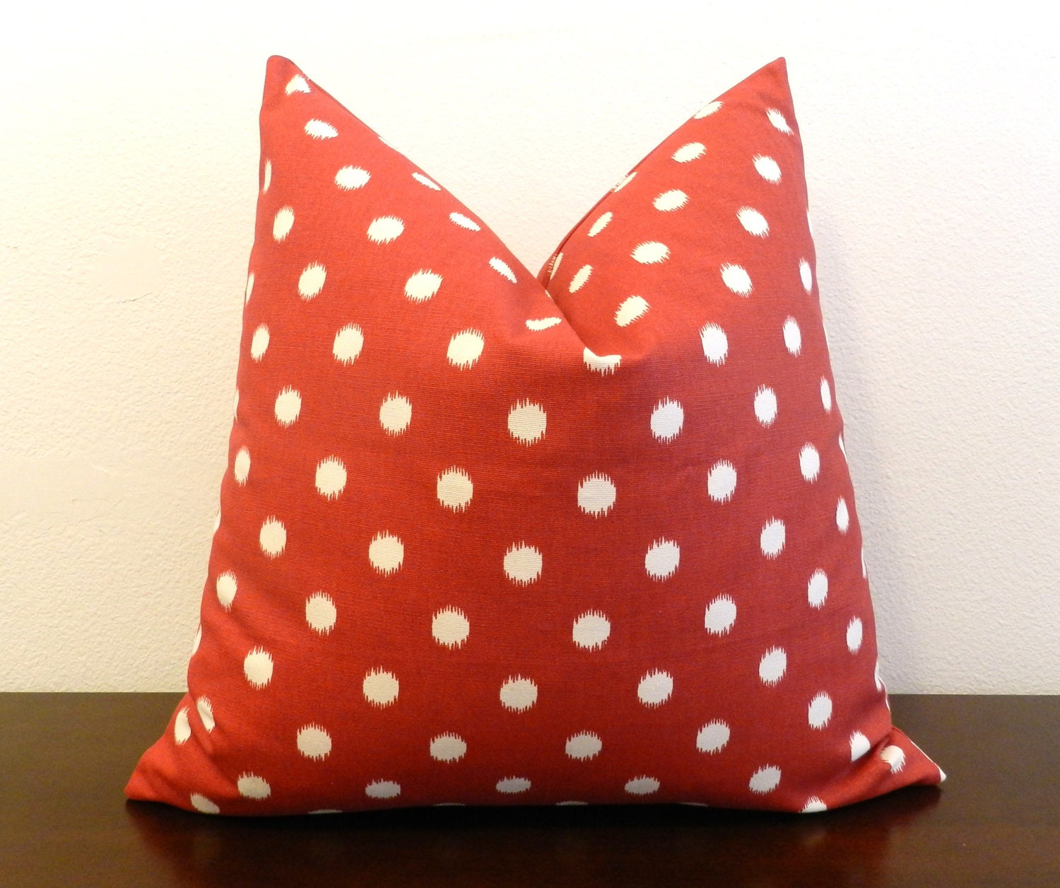 SALE- Ikat Dots Decorative Pillow Cover 18x18" - Polka Dots- Red - Natural