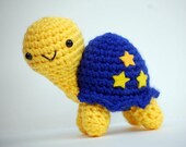 Celestial Turtle Amigurumi in Sapphire Blue and Golden Yellow with Felt Stars