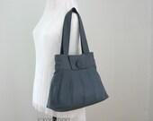 10% off Gray Canvas Bag with Button Flap / Cotton Purse Tote / Pleated bag / Bridesmaid bag / Shoulder bag / Women - Piper