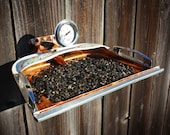 Repurposed Upcycled Recycled Bird Feeder Dust Pan Copper Silver Vintage Thermometer Found Items