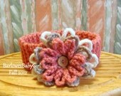Buggs - Crochet Girls Headband w/ Three Tier Button On Flower in Pink, Ivory, and Taupe - 0-3 Months -5T