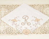 Vintage Handkerchief with Embroidered Letter R and Flowers