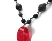 Harry Potter Inspired Contemporary Red Sorcerer's Stone Black Beaded Chain Necklace