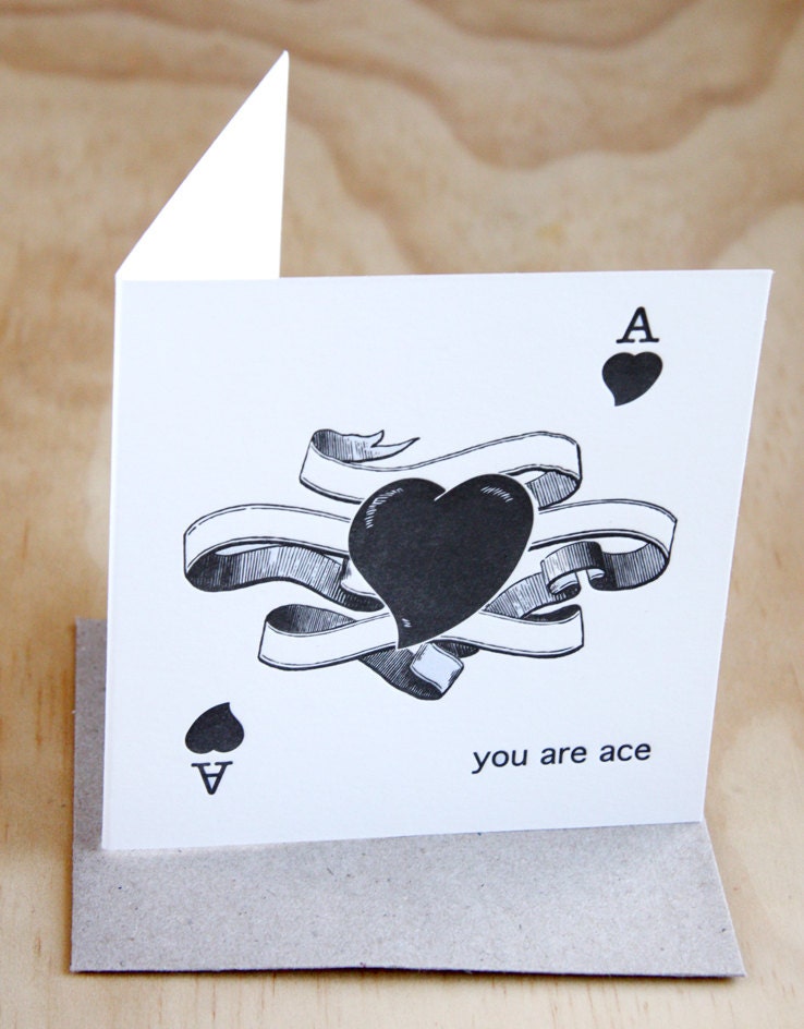 Father's Day letterpress card, You are ace, ace of hearts, cards, illustration black and white with kraft envelope made in Australia