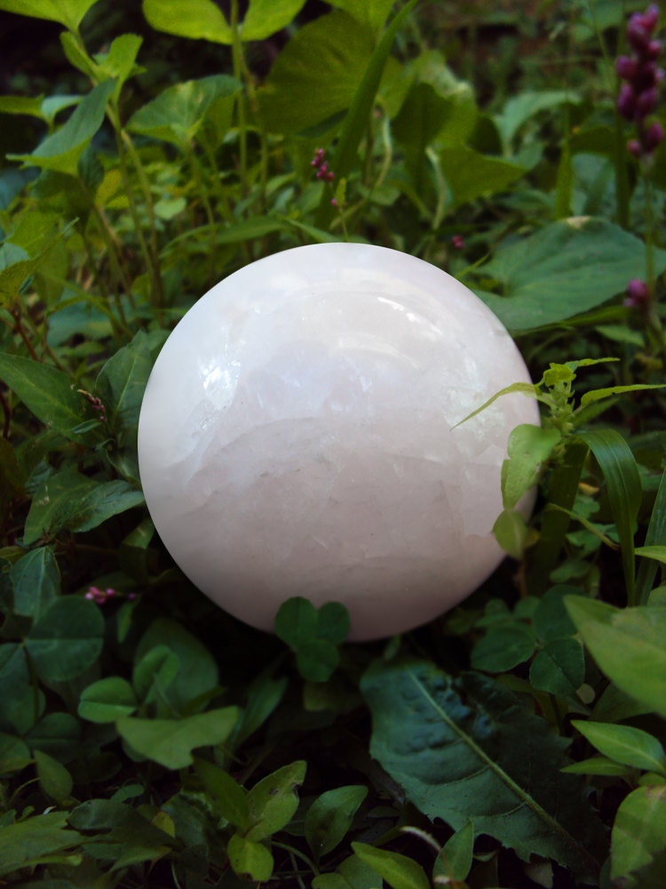 Large Natural Rose Quarts Crystal Sphere with rainbow inclusions - ball, orb, pagan, wiccan, love spell, metaphysical, new age