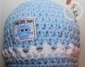 Baby Boy Hat, Beanie, My Little Man, 0 to 3 months, Blue, White, READY TO SHIP