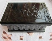 Magyar Folk Art Wooden Secret Puzzle Box w/ Hidden Compartments Dark Black Jewelry Case