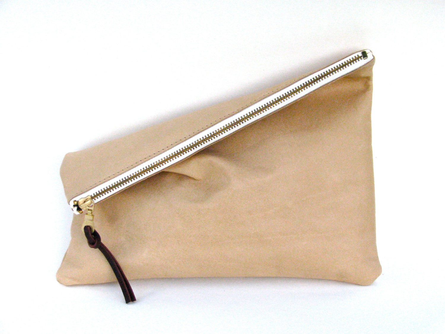 L A D Y / / /  The Traveler Clutch / / / oversized leather zipper pouch in sand and natural  / / /  ready to ship