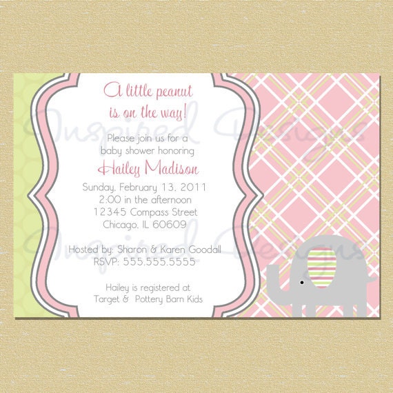 Pink & Green Elephant Baby Shower Invitation Il_570xn
