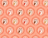 1 Yard Sweet Owlies in Coral, Les Amis Collection, Michael Miller, Quilting Cotton