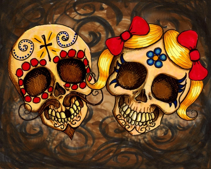 Dia de los Muertos Sugar Skulls Pancho and Juanita