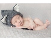 Knit Wolf Hat for Newborn to 6 months - Pixie Bonnet Animal Hat Photo Prop - Wolf Ears - Fairy Tales - Halloween