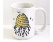 BUSY BEE mug. 15oz. ceramic. hand-printed.
